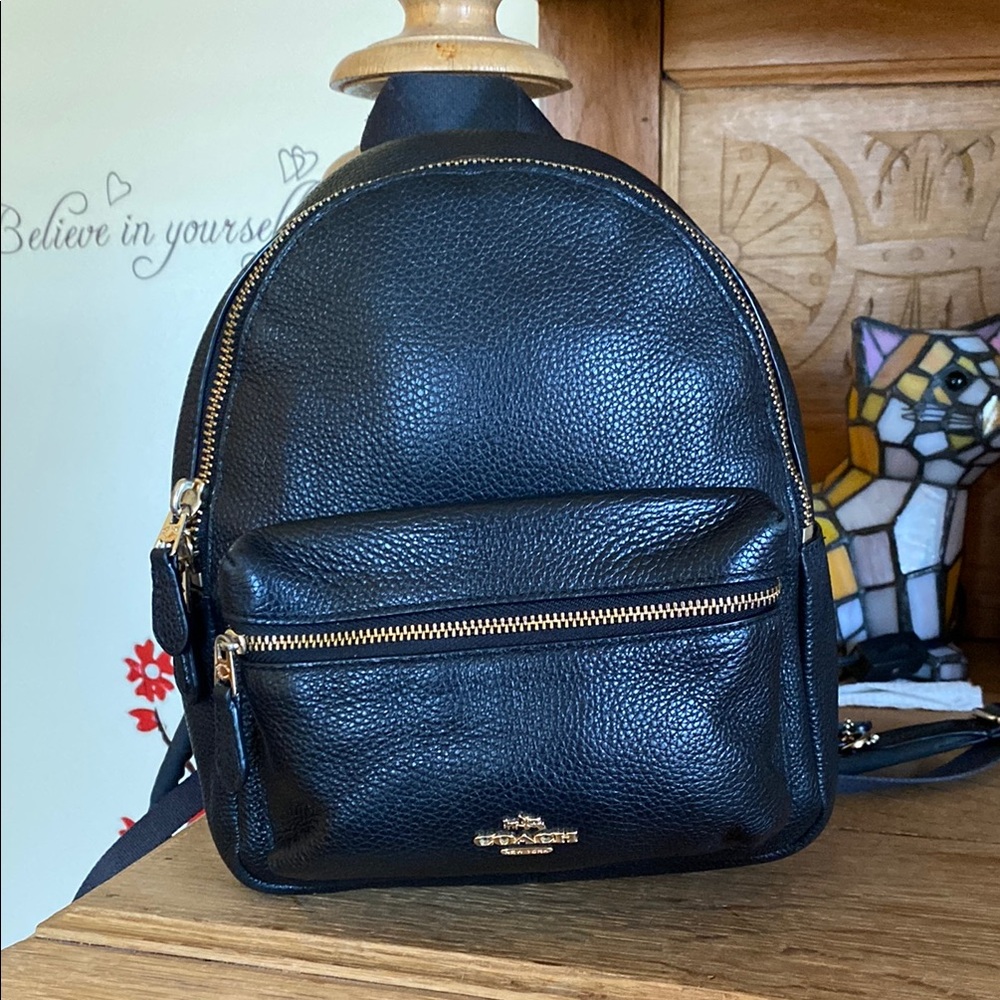 Coach Black Pebbled Leather Mini Backpack with Gold-Tone Hardware